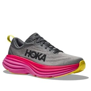 Hoka Women's Gray and Pink bondi 8 sneakers